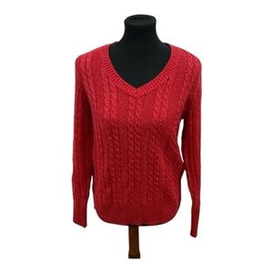 Style & Co Red V-Neck Cable Knit Sweater